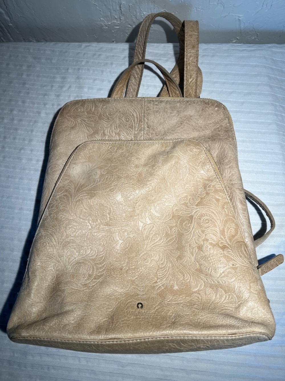 Classic Tan Floral-Embossed Women’s Backpack Wild West Floral Embossed Leather